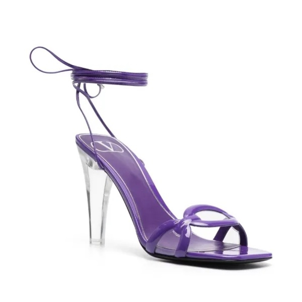 Valentino Garavani Purple Lace-Up Sandals with Clear Heel – New in Box